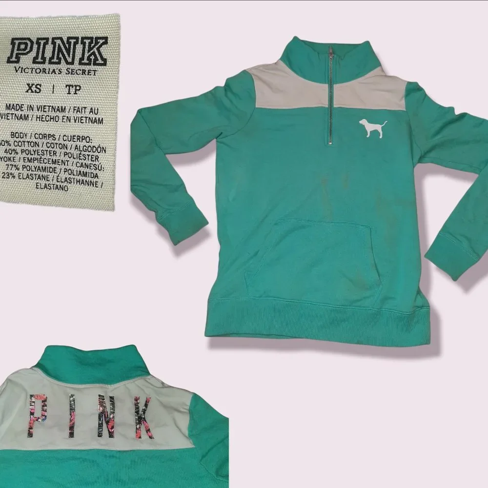 PINK Turquoise Half Zip Sweater - Picture 1 of 1